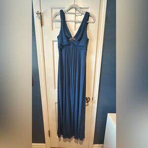 BCBGMaxAzria Blue V-Neck Sleeveless Maxi Gown